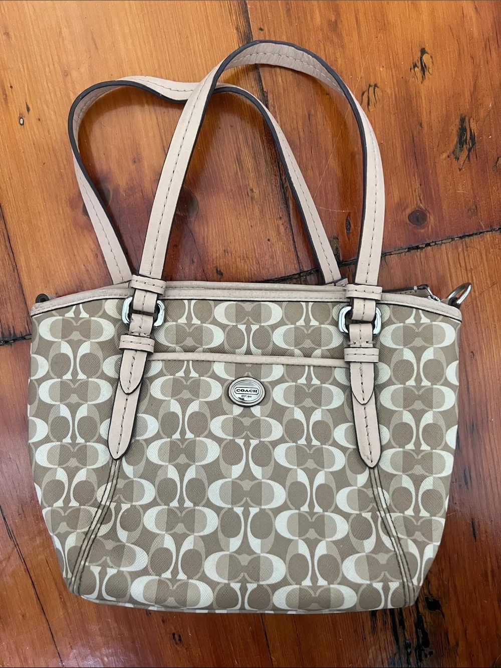 Coach Tan and Cream Signature Canvas Shoulder Bag
